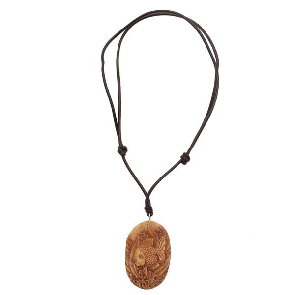 Alternate image for Bone and Leather Sea Life Pendant Necklace from Indonesia Sea Dweller
