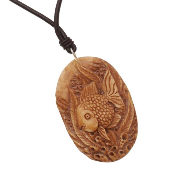 Alternate image for Bone and Leather Sea Life Pendant Necklace from Indonesia Sea Dweller
