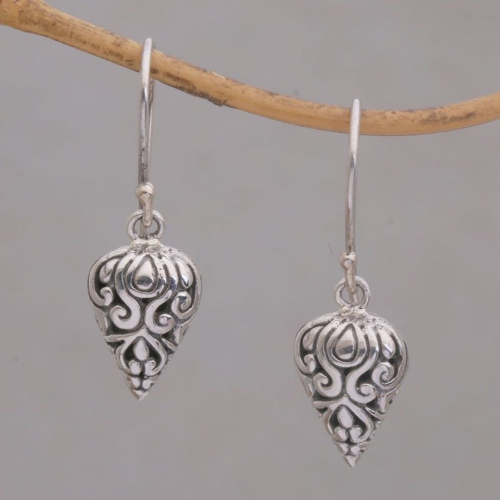 Pointed Sterling Silver Dangle Earrings Crafted in Bali 'Pointed Vines'