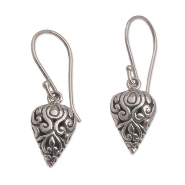Alternate image for Pointed Sterling Silver Dangle Earrings Crafted in Bali Pointed Vines