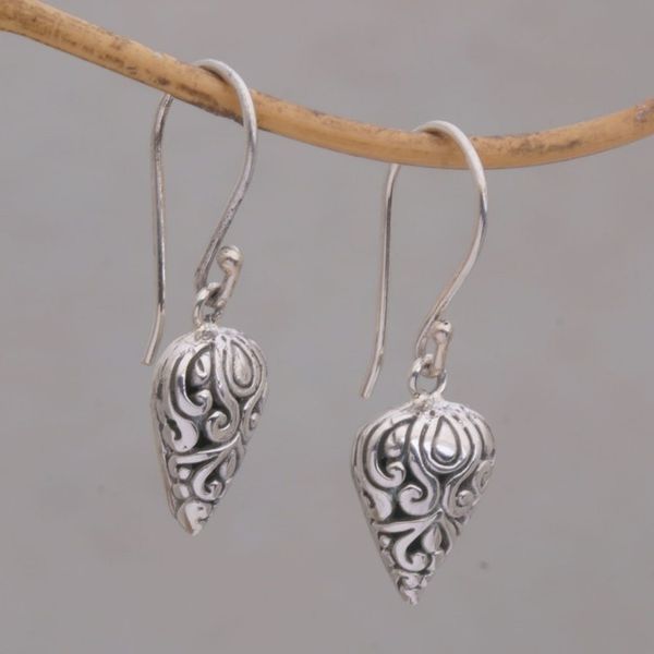 Alternate image for Pointed Sterling Silver Dangle Earrings Crafted in Bali Pointed Vines