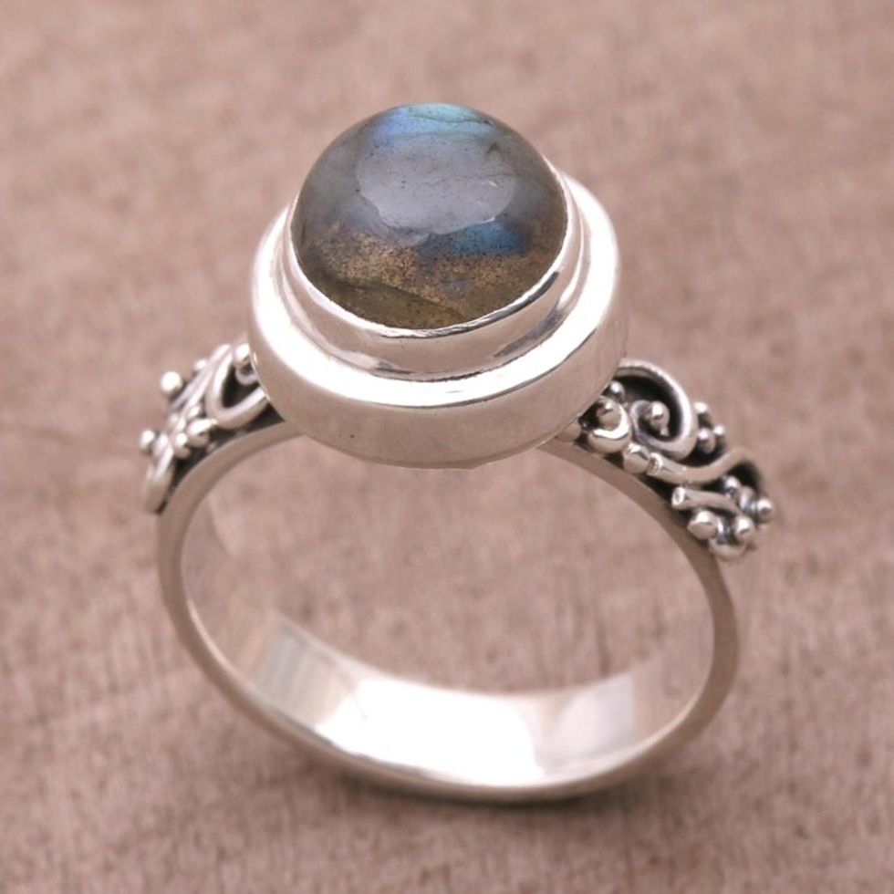 Labradorite and Sterling Silver Cocktail Ring from Bali 'Magnificent Forest'