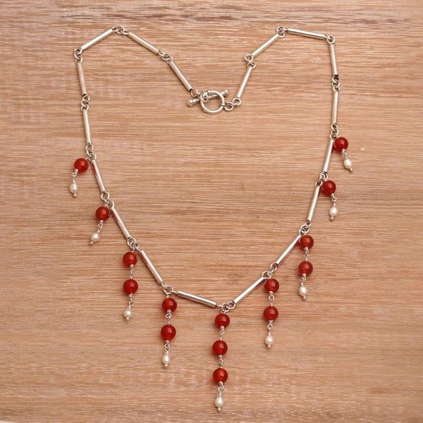 Alternate image for Cultured Freshwater Pearl and Carnelian Waterfall Necklace Bali Allure