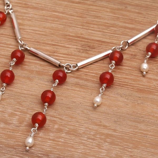 Alternate image for Cultured Freshwater Pearl and Carnelian Waterfall Necklace Bali Allure