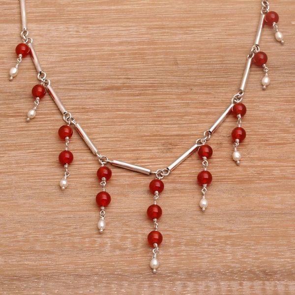 Alternate image for Cultured Freshwater Pearl and Carnelian Waterfall Necklace Bali Allure