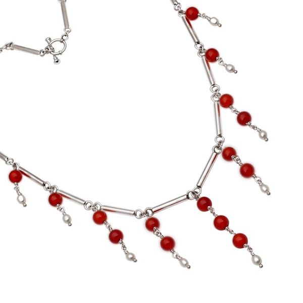 Alternate image for Cultured Freshwater Pearl and Carnelian Waterfall Necklace Bali Allure