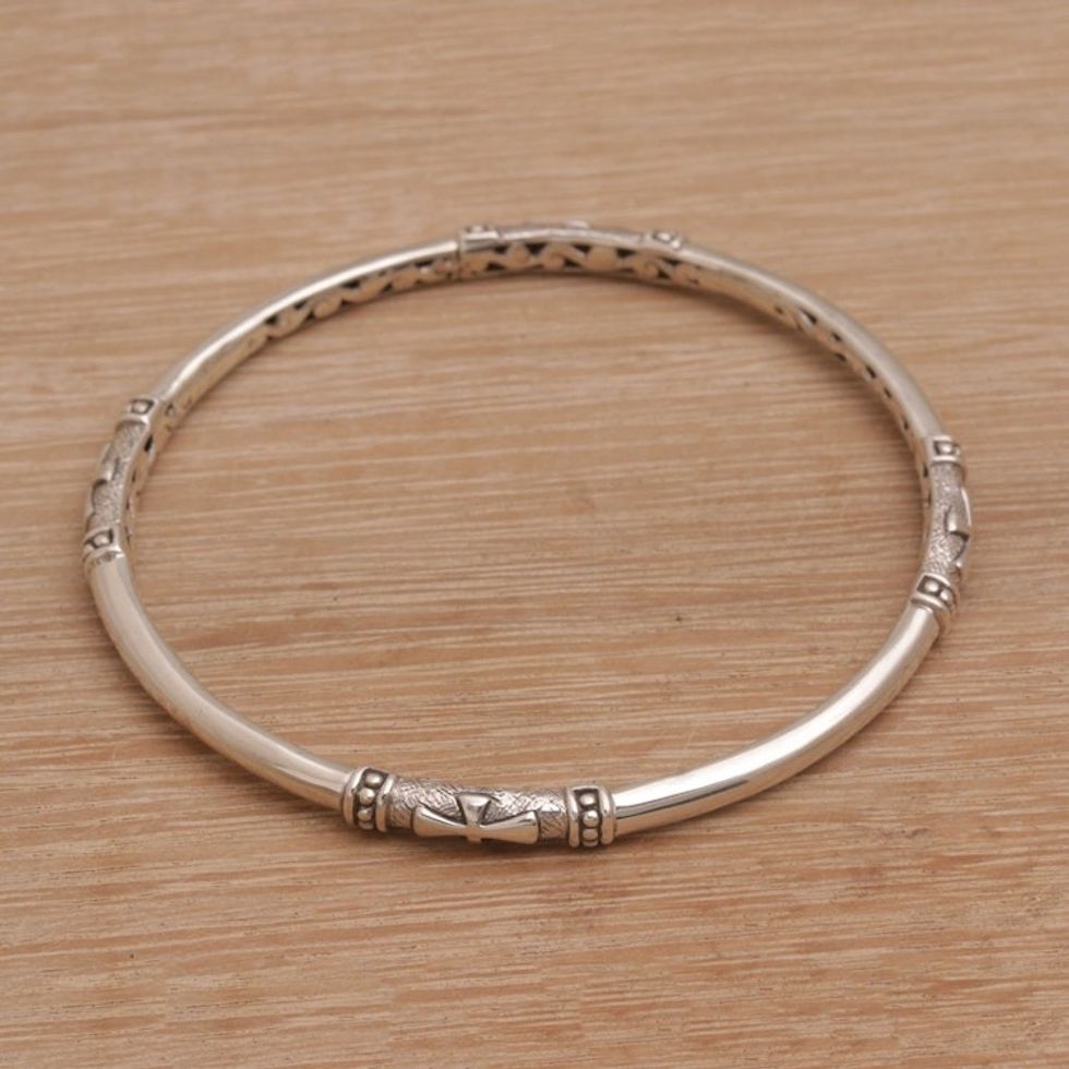 Handmade 925 Sterling Silver Bangle Bracelet Made in Bali 'Pure Independence'
