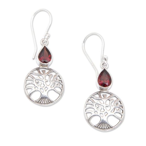 Alternate image for Handmade Sterling Silver Peach Tree Earrings with Garnet Peach Tree