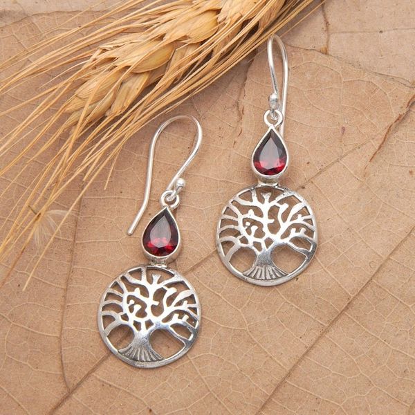 Alternate image for Handmade Sterling Silver Peach Tree Earrings with Garnet Peach Tree