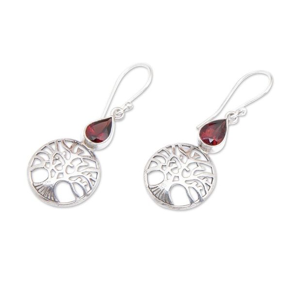 Alternate image for Handmade Sterling Silver Peach Tree Earrings with Garnet Peach Tree