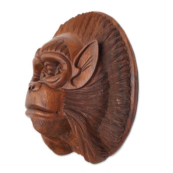Alternate image for Handcrafted Suar Wood Chimpanzee Mask from Bali Alpha Chimpanzee
