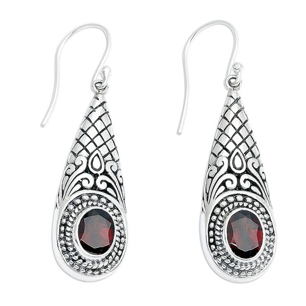 Alternate image for Handcrafted Garnet and Sterling Silver Dangle Earrings Sparkling Delight