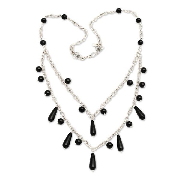 Alternate image for Onyx and Sterling Silver Pendant Necklace from Indonesia Sophisticated Princess