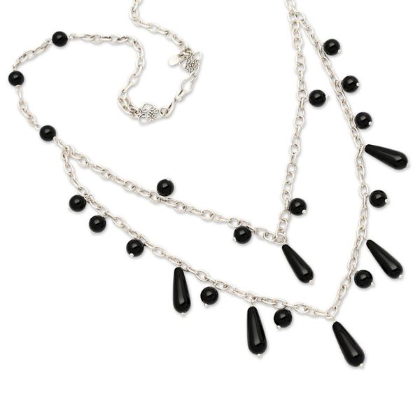 Alternate image for Onyx and Sterling Silver Pendant Necklace from Indonesia Sophisticated Princess
