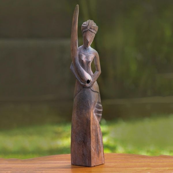 Alternate image for Rustic Wood Statuette of Woman with Didgeridoo Didgeridoo Woman