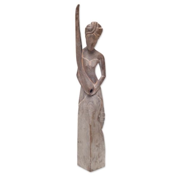 Alternate image for Rustic Wood Statuette of Woman with Didgeridoo Didgeridoo Woman