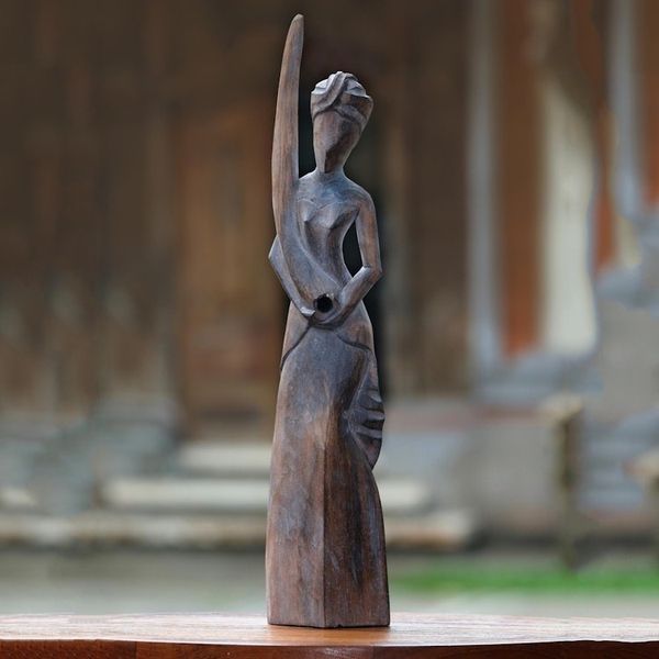 Alternate image for Rustic Wood Statuette of Woman with Didgeridoo Didgeridoo Woman