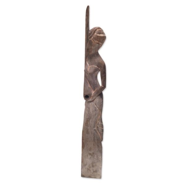 Alternate image for Rustic Wood Statuette of Woman with Didgeridoo Didgeridoo Woman