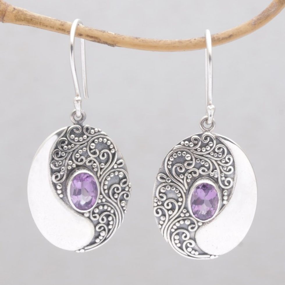 Amethyst and Sterling Silver Dangle Earrings 'Enduring Soul'