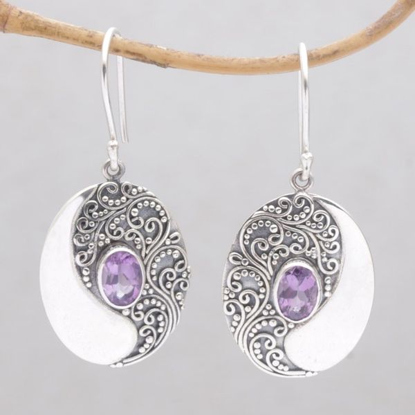 Alternate image for Amethyst and Sterling Silver Dangle Earrings Enduring Soul