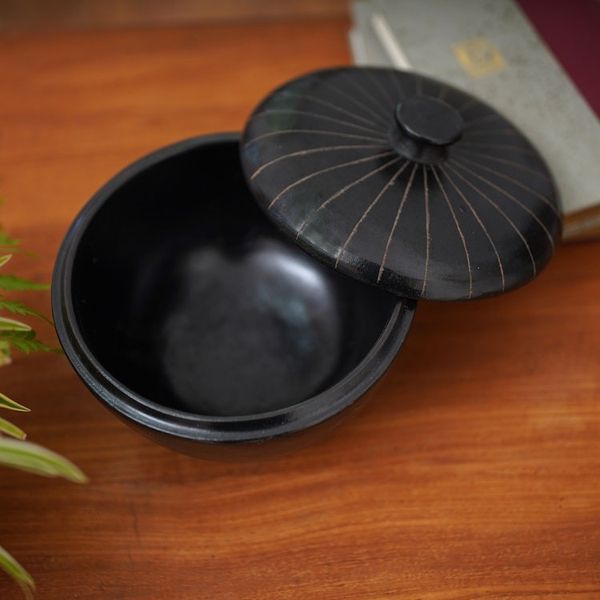 Alternate image for Indonesian Hand Crafted Black Terracotta Ceramic Lidded Bowl Lombok Path