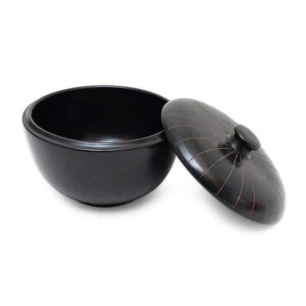 Alternate image for Indonesian Hand Crafted Black Terracotta Ceramic Lidded Bowl Lombok Path