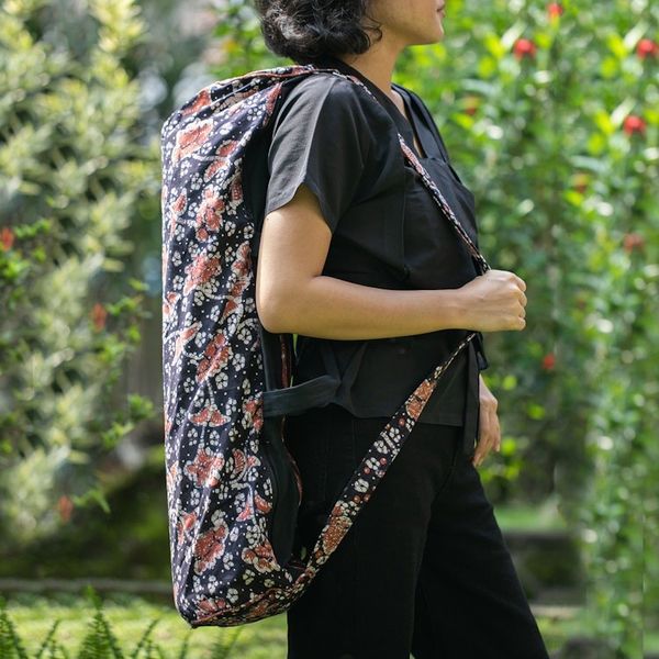 Alternate image for Handcrafted Javanese Cotton Batik Yoga Mat Bag Stars and Roses