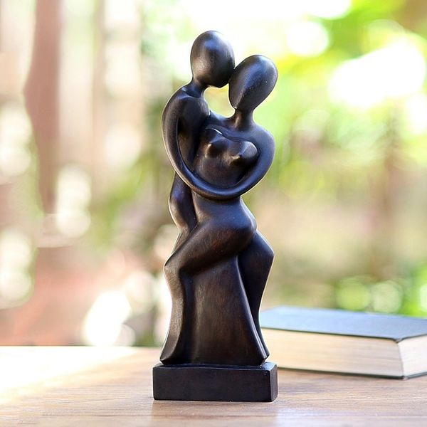 Alternate image for Artisan Hand-Carved Suar Wood Lovers Statuette from Bali Our Love