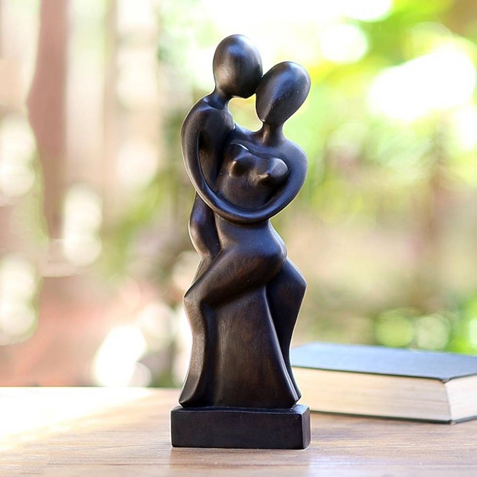 Artisan Hand-Carved Suar Wood Lovers Statuette from Bali 'Our Love'