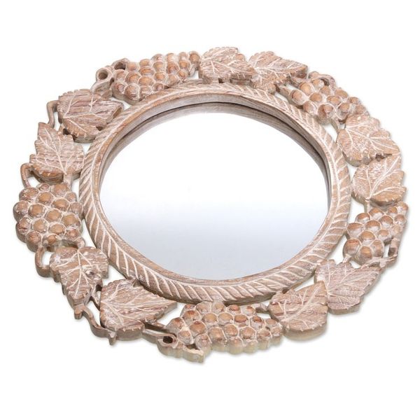 Alternate image for Grape Motif Round Wall Mirror with Distressed Finish Buleleng Bouquet