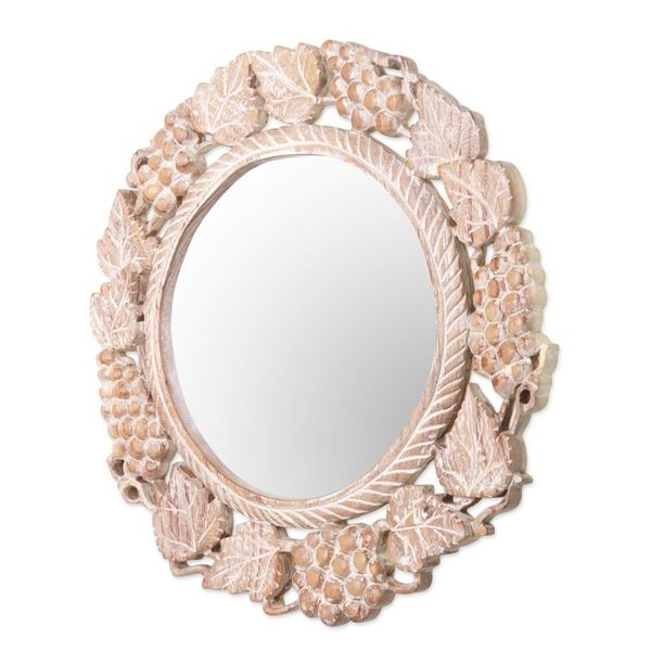 Alternate image for Grape Motif Round Wall Mirror with Distressed Finish Buleleng Bouquet