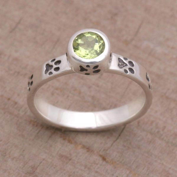 Alternate image for Peridot and Sterling Silver Single Stone Ring from Bali Paws for Celebration