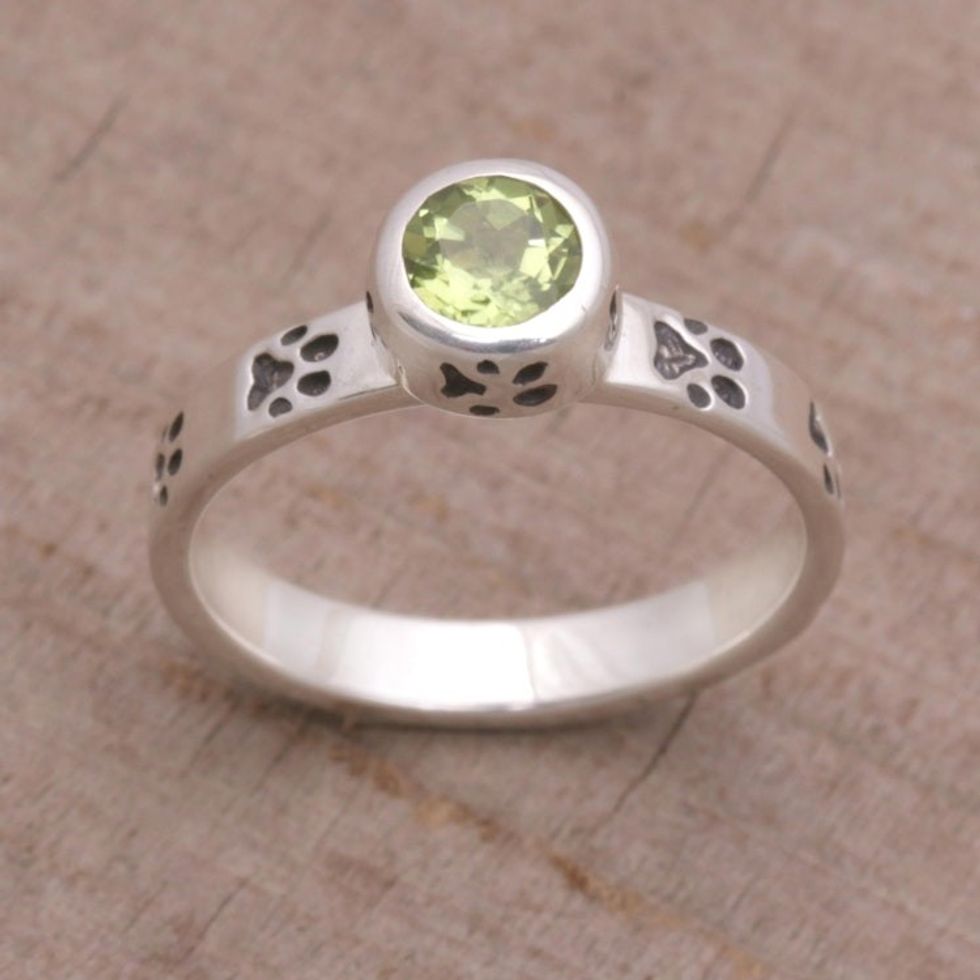 Peridot and Sterling Silver Single Stone Ring from Bali 'Paws for Celebration'