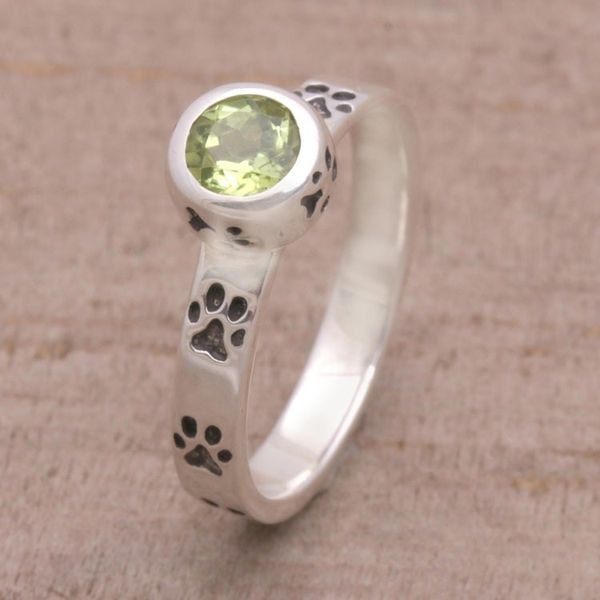 Alternate image for Peridot and Sterling Silver Single Stone Ring from Bali Paws for Celebration