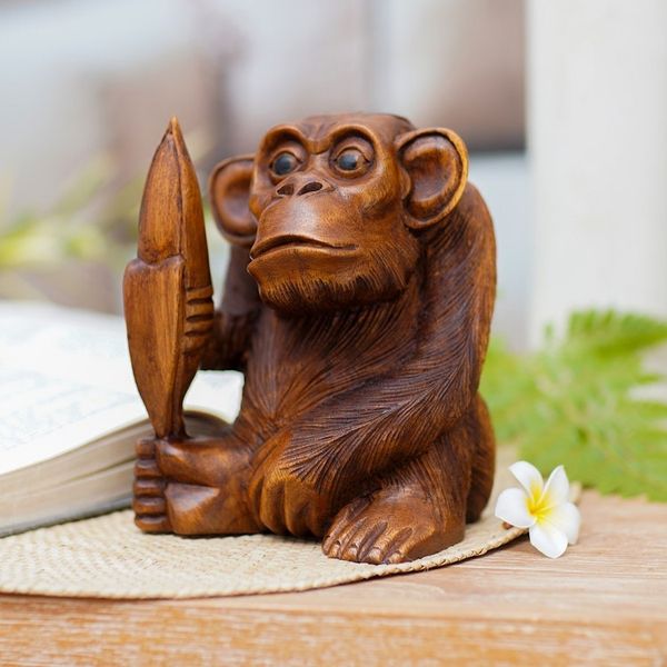 Alternate image for Realistic Signed Hand Carved Sculpture of an Orangutan Orangutan
