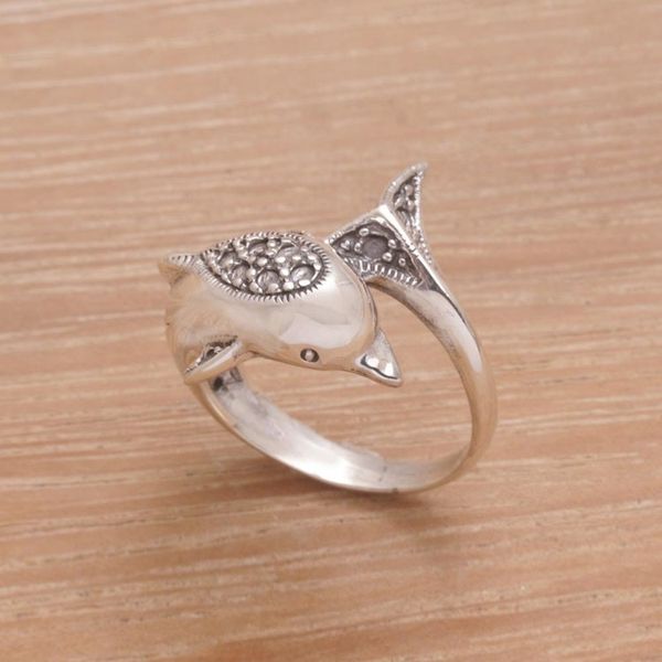 Alternate image for Artisan Crafted Sterling Silver Dolphin Cocktail Ring Soaring Dolphin