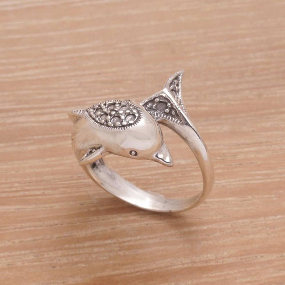 Artisan Crafted Sterling Silver Dolphin Cocktail Ring 'Soaring Dolphin'