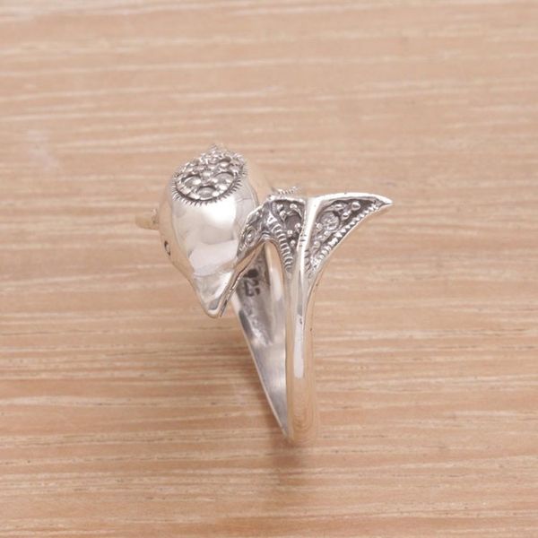Alternate image for Artisan Crafted Sterling Silver Dolphin Cocktail Ring Soaring Dolphin
