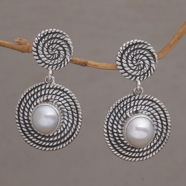 Alternate image for Spiral Motif Cultured Pearl Dangle Earrings from Bali Moonlight Spirals