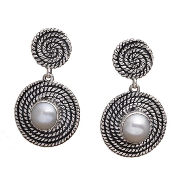 Alternate image for Spiral Motif Cultured Pearl Dangle Earrings from Bali Moonlight Spirals