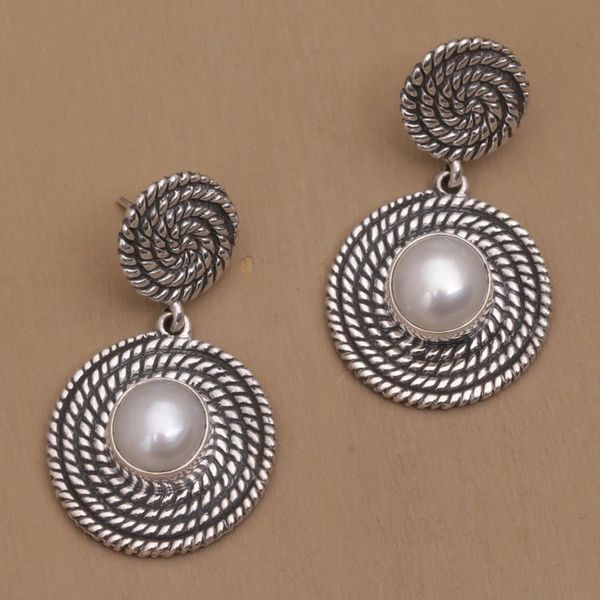 Alternate image for Spiral Motif Cultured Pearl Dangle Earrings from Bali Moonlight Spirals