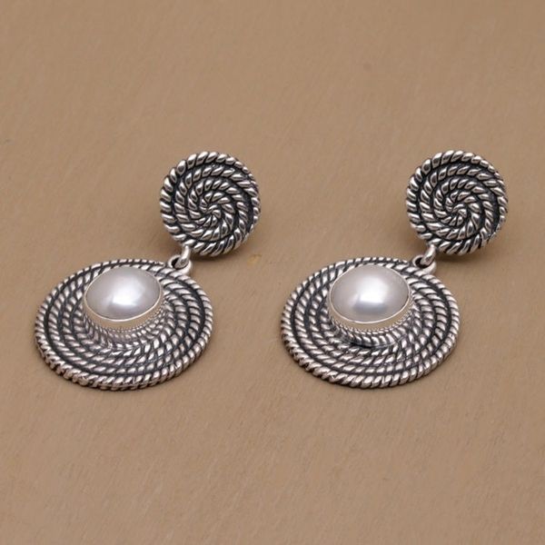 Alternate image for Spiral Motif Cultured Pearl Dangle Earrings from Bali Moonlight Spirals