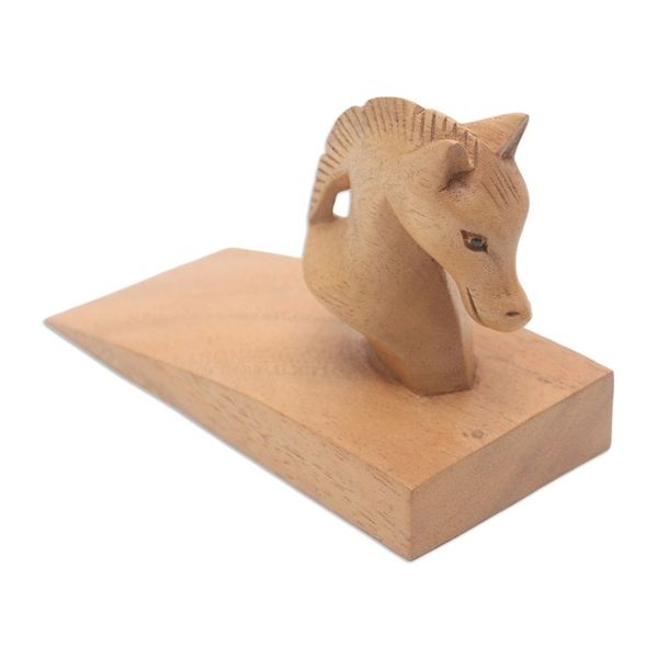 Alternate image for Hand Carved Suar Wood Horse Door Stopper in Brown from Bali Handy Horse in Brown