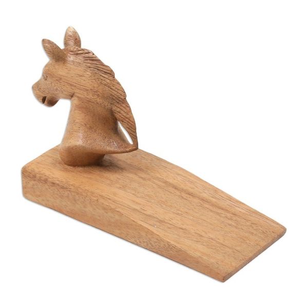 Alternate image for Hand Carved Suar Wood Horse Door Stopper in Brown from Bali Handy Horse in Brown