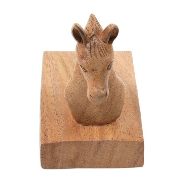 Alternate image for Hand Carved Suar Wood Horse Door Stopper in Brown from Bali Handy Horse in Brown