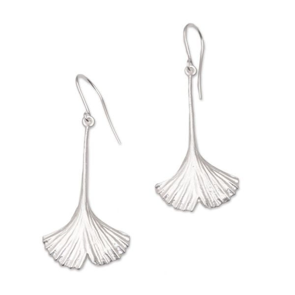 Alternate image for Leaf Motif Sterling Silver Dangle Earrings Handmade in Bali Tender Leaf