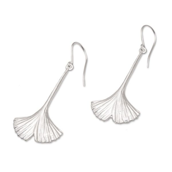 Alternate image for Leaf Motif Sterling Silver Dangle Earrings Handmade in Bali Tender Leaf