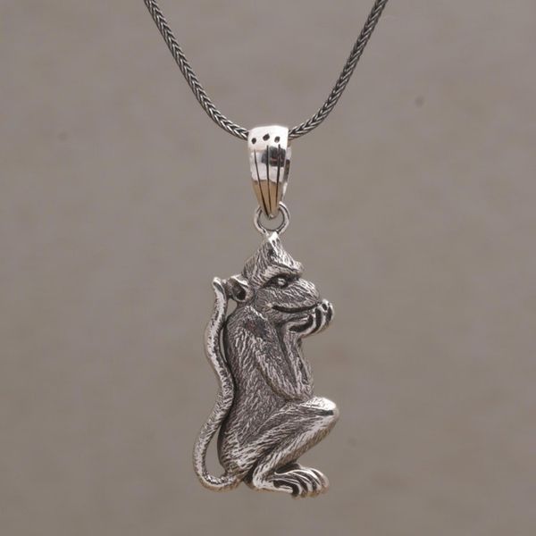 Alternate image for 925 Sterling Silver Handmade Monkey Pendant Necklace Wondering Lutung