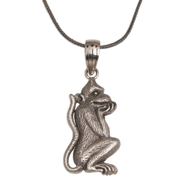 Alternate image for 925 Sterling Silver Handmade Monkey Pendant Necklace Wondering Lutung