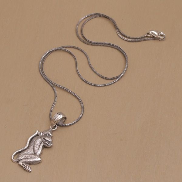 Alternate image for 925 Sterling Silver Handmade Monkey Pendant Necklace Wondering Lutung